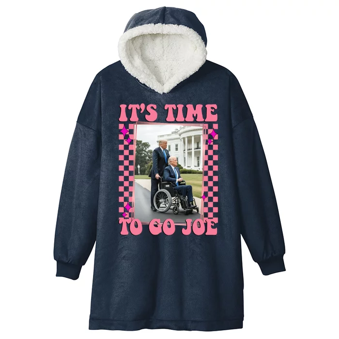 Its Time To Go Joe Wheelchair Funny Trump 2024 Retro Hooded Wearable Blanket