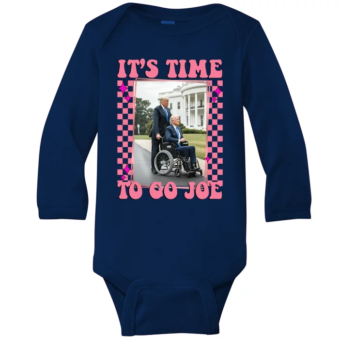 Its Time To Go Joe Wheelchair Funny Trump 2024 Retro Baby Long Sleeve Bodysuit