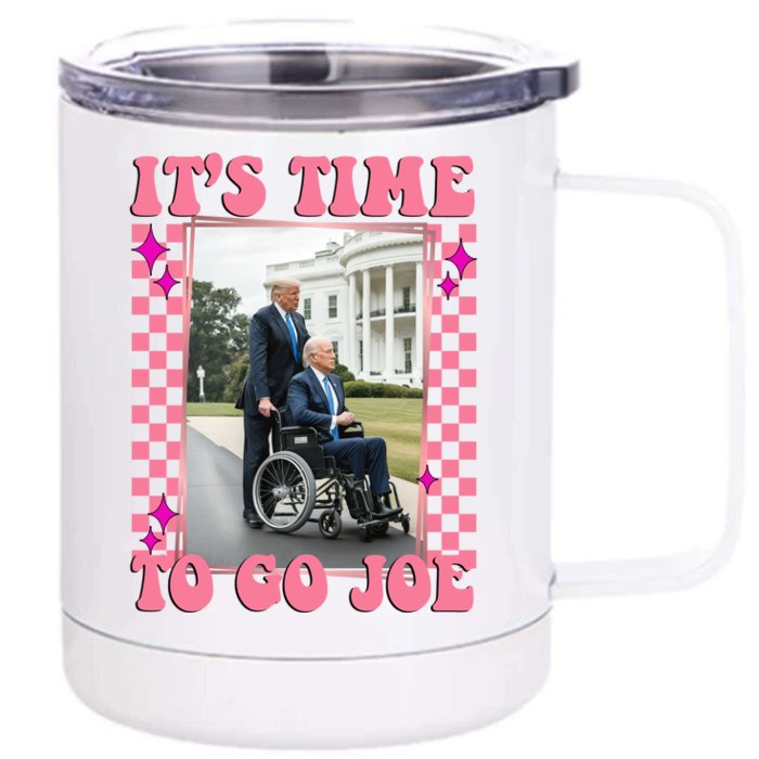 Its Time To Go Joe Wheelchair Funny Trump 2024 Retro Front & Back 12oz Stainless Steel Tumbler Cup