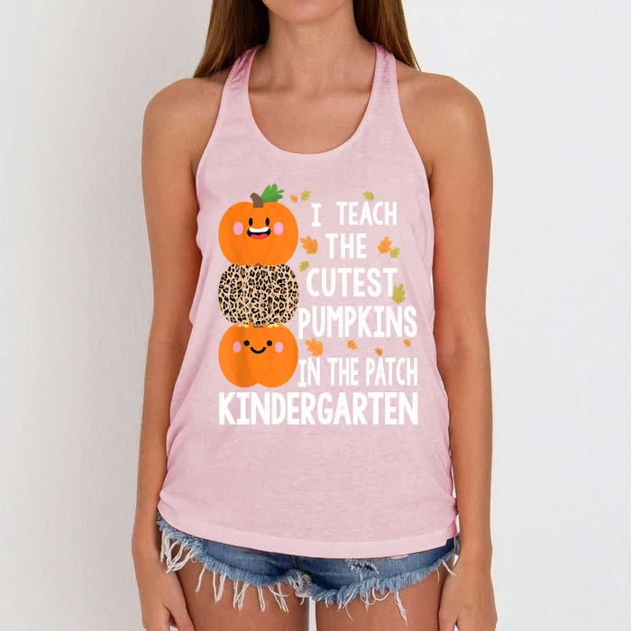 I Teach The Cutest Pumpkins In The Patch Kindergarten Rainbo Cute Gift Women's Knotted Racerback Tank