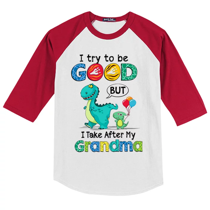 I Try To Be Good But I Take After My Grandma Cute Dinosaur Kids Colorblock Raglan Jersey