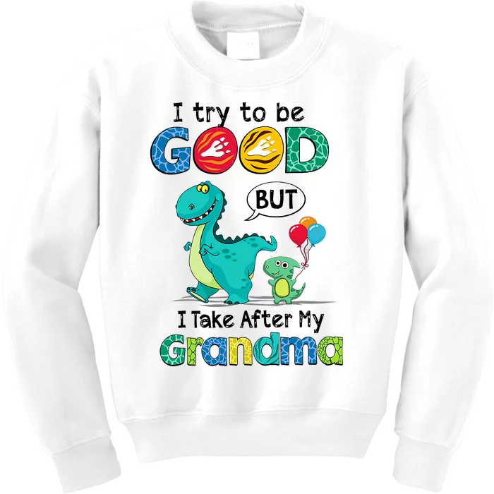 I Try To Be Good But I Take After My Grandma Cute Dinosaur Kids Sweatshirt