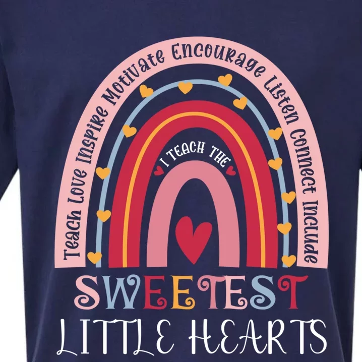 I Teach The Sweetest Hearts Teacher Rainbow Valentines Day Gift Sueded Cloud Jersey T-Shirt