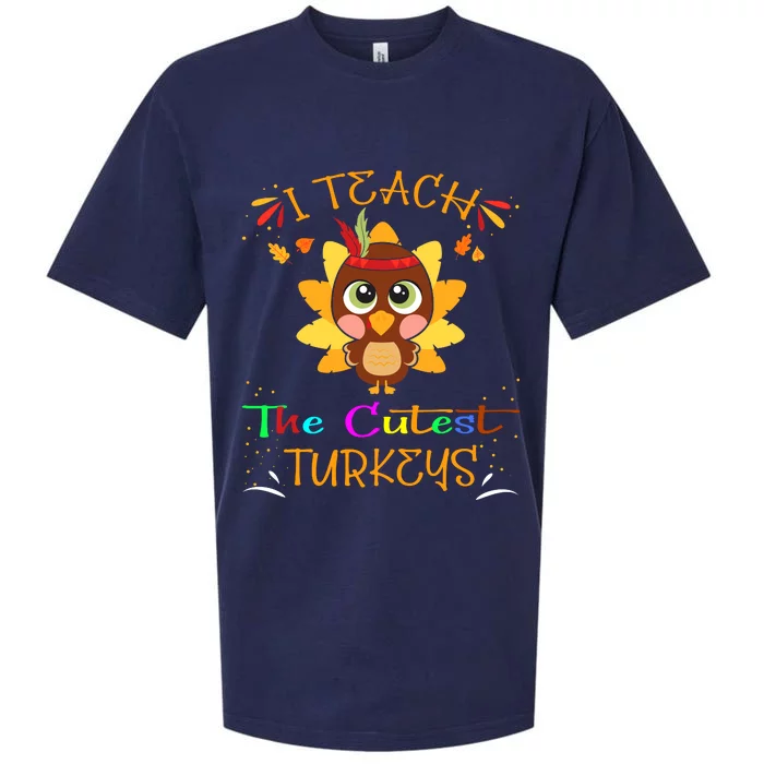 I Teach The Cutest Turkeys Funny Teacher Thanksgiving Sueded Cloud Jersey T-Shirt