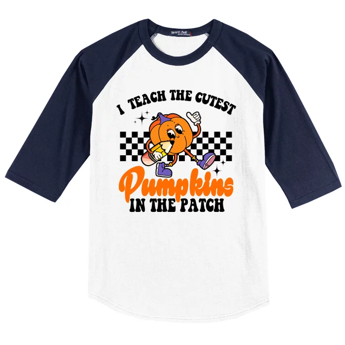 I Teach The Cutest Pumpkins Retro Teacher Halloween Baseball Sleeve Shirt