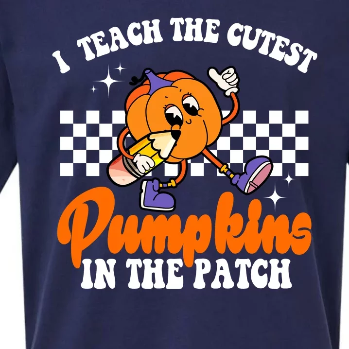 I Teach The Cutest Pumpkins Retro Teacher Halloween Sueded Cloud Jersey T-Shirt