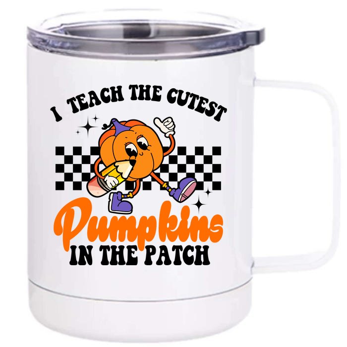 I Teach The Cutest Pumpkins Retro Teacher Halloween Front & Back 12oz Stainless Steel Tumbler Cup