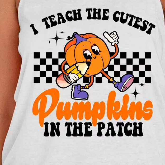 I Teach The Cutest Pumpkins Retro Teacher Halloween Women's Knotted Racerback Tank