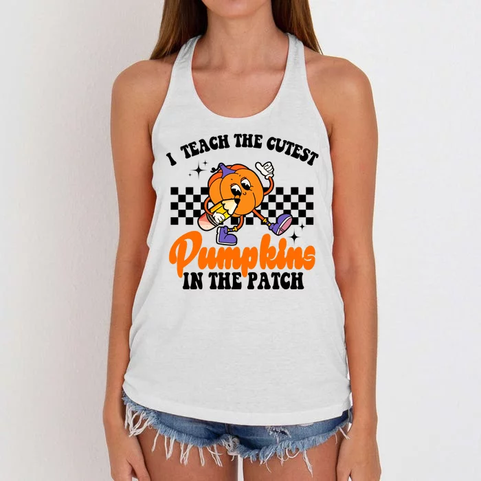 I Teach The Cutest Pumpkins Retro Teacher Halloween Women's Knotted Racerback Tank