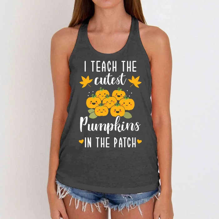 I Teach The Cutest Pumpkins In The Patch Halloween Teacher Women's Knotted Racerback Tank