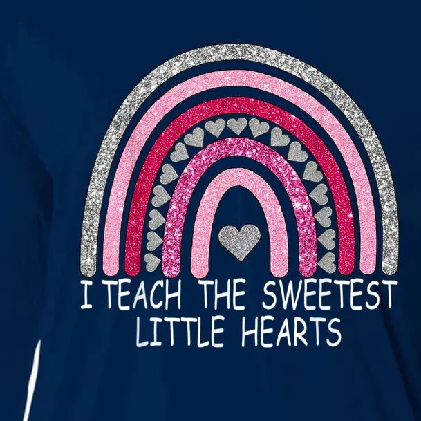 I Teach The Sweetest Hearts Rainbow Teacher Valentines Day Cooling Performance Long Sleeve Crew