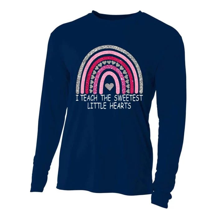 I Teach The Sweetest Hearts Rainbow Teacher Valentines Day Cooling Performance Long Sleeve Crew