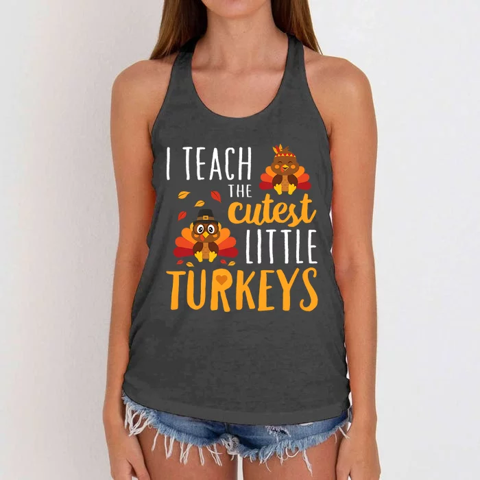 I Teach The Cutest Little Turkeys School Thankful Women's Knotted Racerback Tank