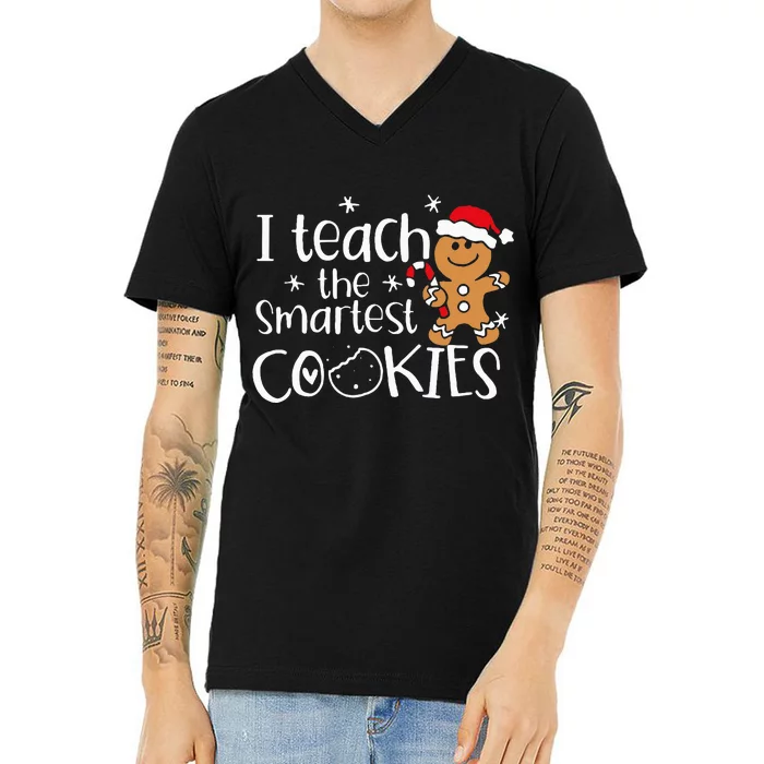 I Teach The Smartest Cookies Christmas Gingerbread Santa Hat V-Neck T-Shirt