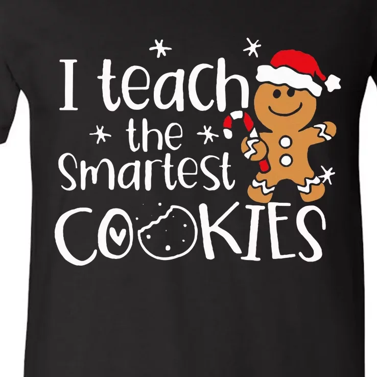 I Teach The Smartest Cookies Christmas Gingerbread Santa Hat V-Neck T-Shirt