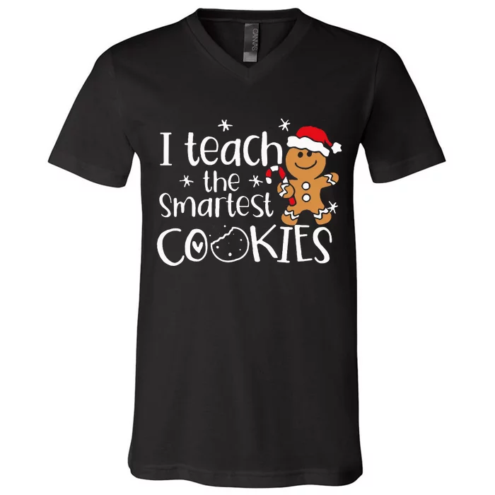 I Teach The Smartest Cookies Christmas Gingerbread Santa Hat V-Neck T-Shirt