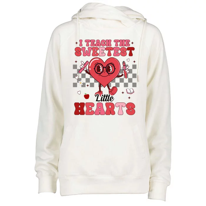 I Teach The Sweetest Little Hearts Valentines Day Teacher Womens Funnel Neck Pullover Hood