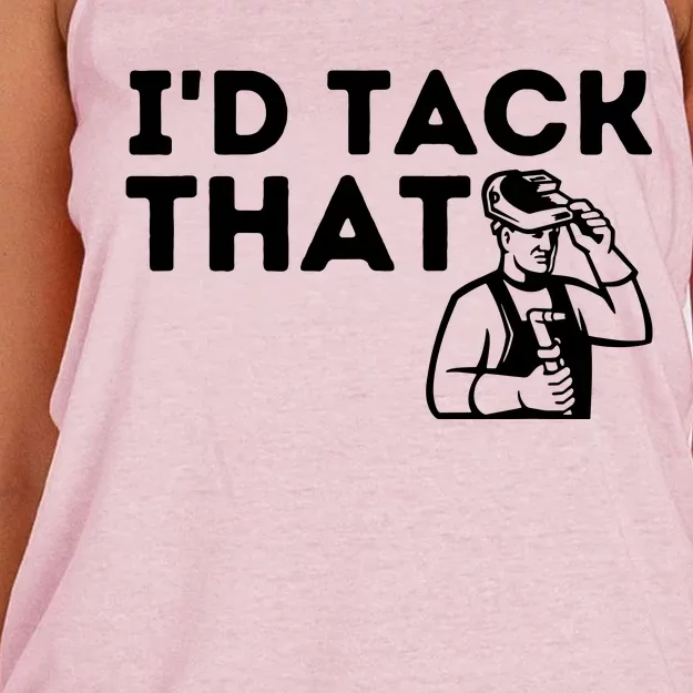 Id Tack That Metal Worker Welding & Welder Women's Knotted Racerback Tank