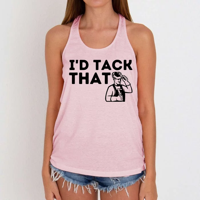 Id Tack That Metal Worker Welding & Welder Women's Knotted Racerback Tank