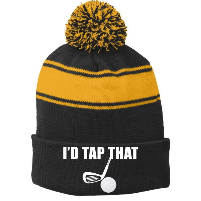 I'd Tap That Funny Golf Ball Tee For Golfing Players Stripe Pom Pom Beanie