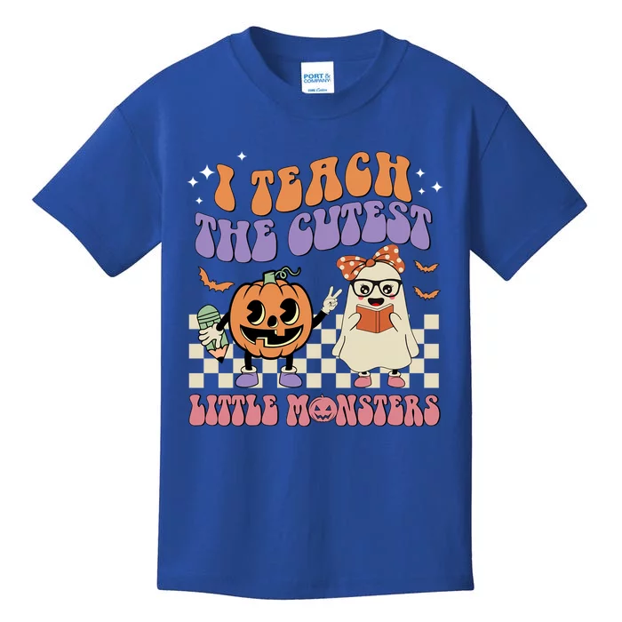 I Teach The Cutest Little Monster Retro Teacher Halloween Cute Gift Kids T-Shirt