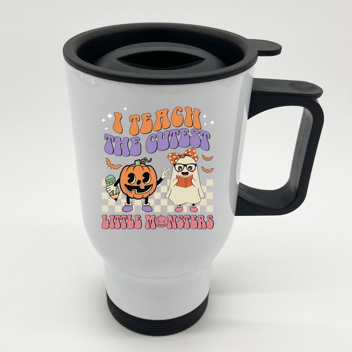 I Teach The Cutest Little Monster Retro Teacher Halloween Cute Gift Front & Back Stainless Steel Travel Mug