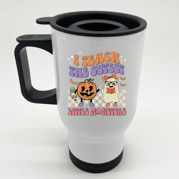 I Teach The Cutest Little Monster Retro Teacher Halloween Cute Gift Front & Back Stainless Steel Travel Mug