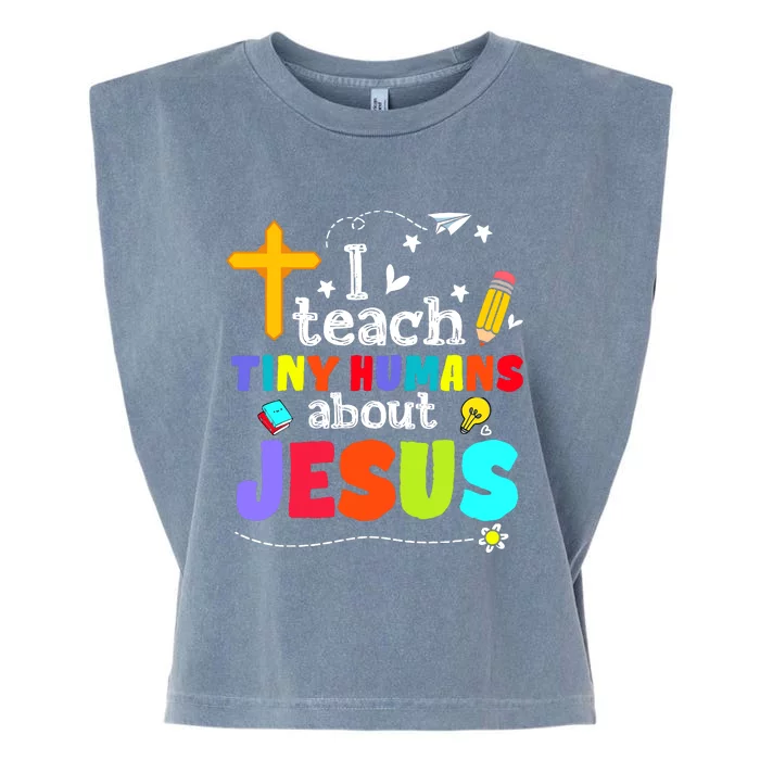 I Teach Tiny Humans About Jesus Sunday School Teacher Bible Garment-Dyed Women's Muscle Tee