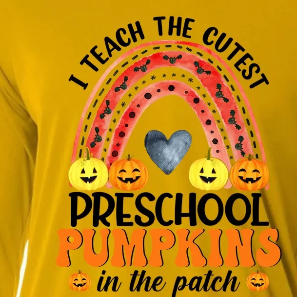 I Teach The Cutest Pumpkins Preschool Rainbow Teacher Funny Gift Cooling Performance Long Sleeve Crew