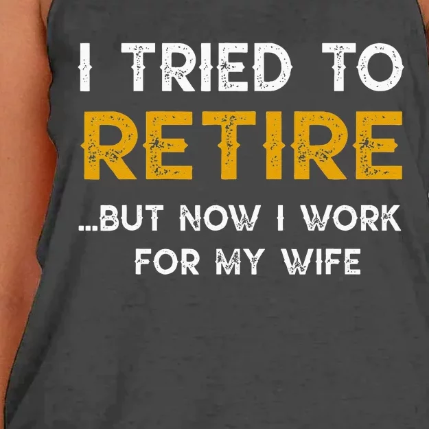 I Tried To Retire But Now I Work For My Wife Women's Knotted Racerback Tank