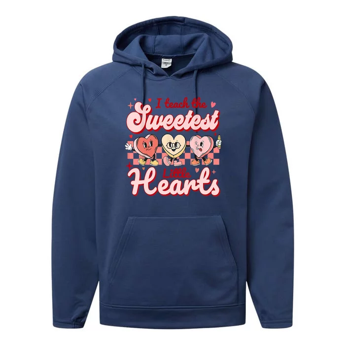 I Teach The Sweetest Hearts Retro Teacher Valentines Day Performance Fleece Hoodie