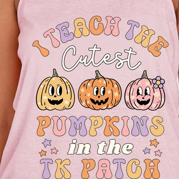 I Teach The Cutest Pumpkins In The Tk Patch Tk Teacher Fall Gift Women's Knotted Racerback Tank