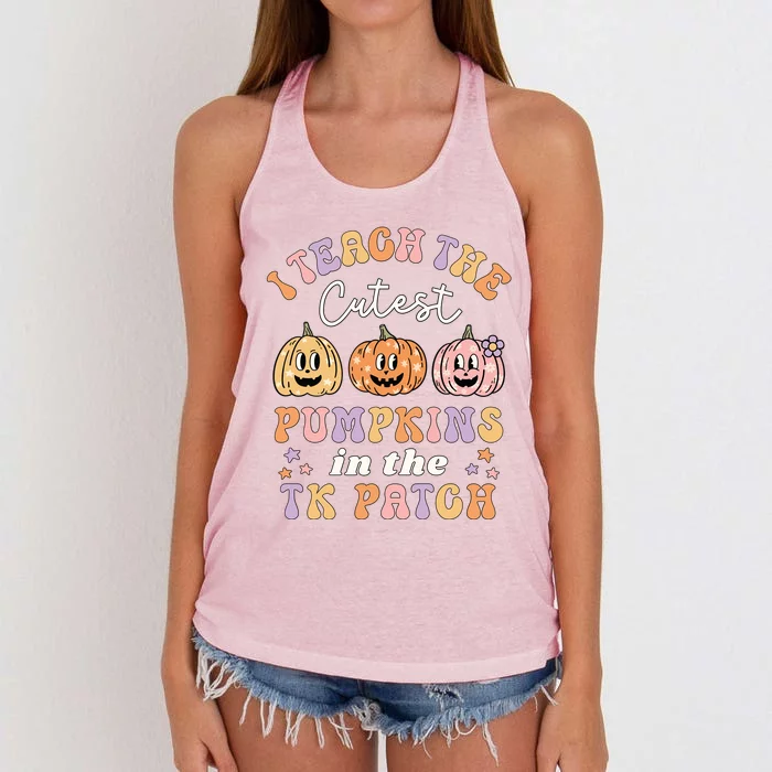 I Teach The Cutest Pumpkins In The Tk Patch Tk Teacher Fall Gift Women's Knotted Racerback Tank