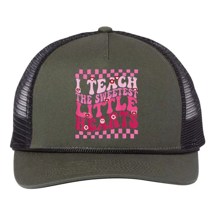 I Teach The Sweetest Hearts Retro Teacher Valentines Day Retro Rope Trucker Hat Cap