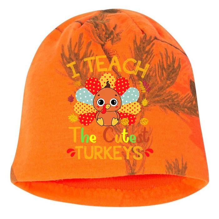 I Teach The Cutest Little Turkeys Thanksgiving Day Teachers Kati - Camo Knit Beanie