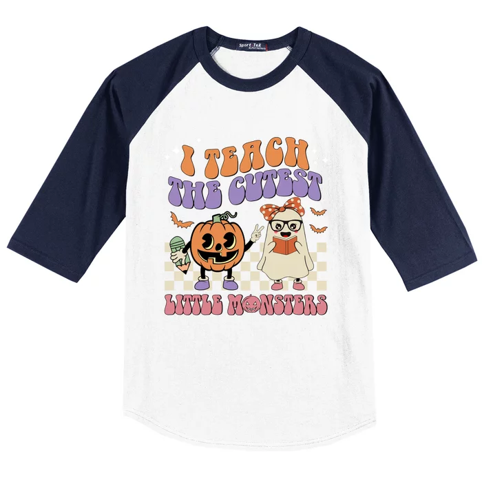 I Teach The Cutest Little Monster Retro Teacher Halloween Meaningful Gift Baseball Sleeve Shirt