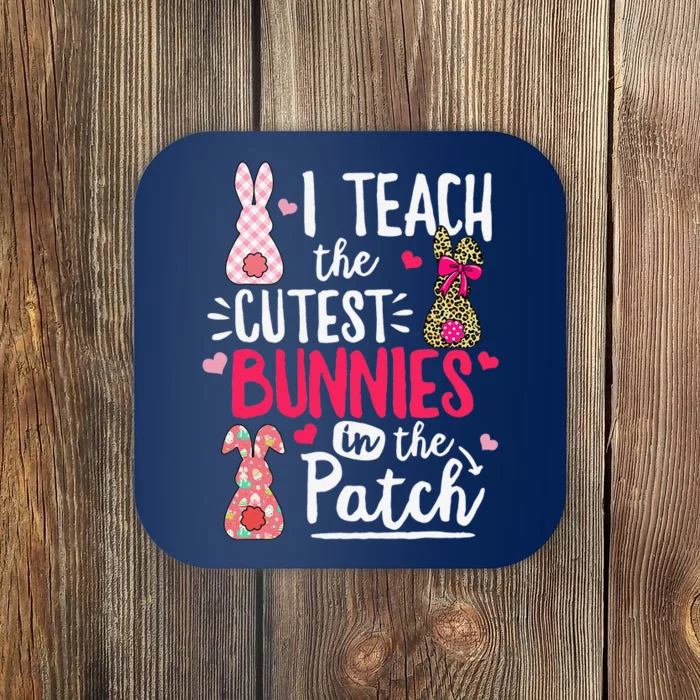 I Teach The Cutest Bunnies Leopard Rabbit Teacher Women Coaster