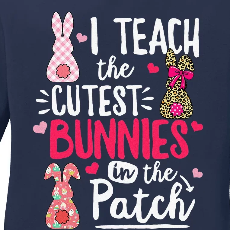 I Teach The Cutest Bunnies Leopard Rabbit Teacher Women Ladies Long Sleeve Shirt