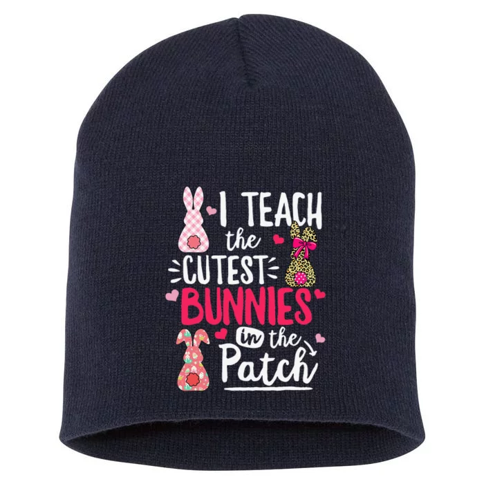 I Teach The Cutest Bunnies Leopard Rabbit Teacher Women Short Acrylic Beanie