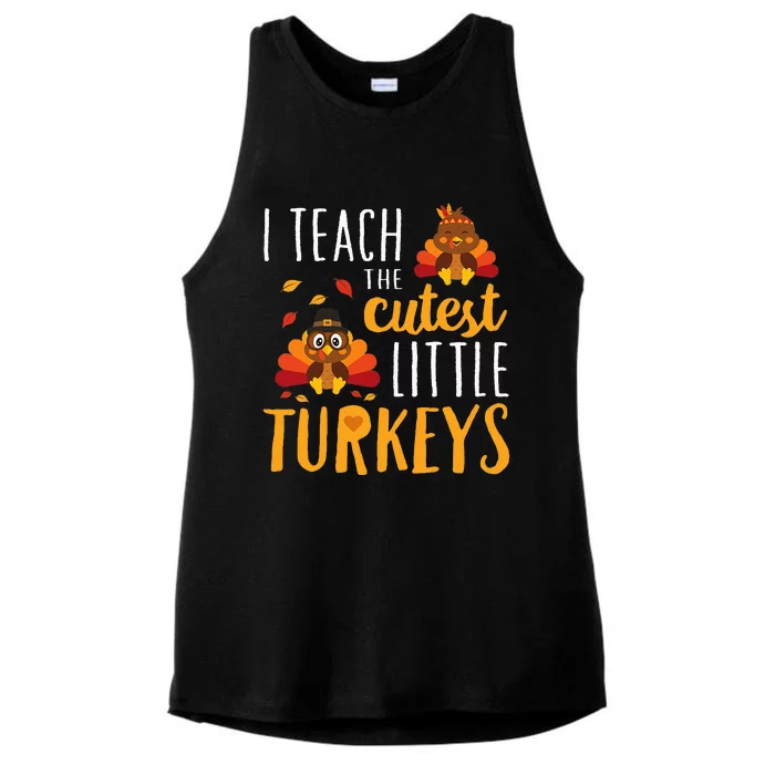 I Teach The Cutest Little Turkeys School Thankful Ladies Tri-Blend Wicking Tank