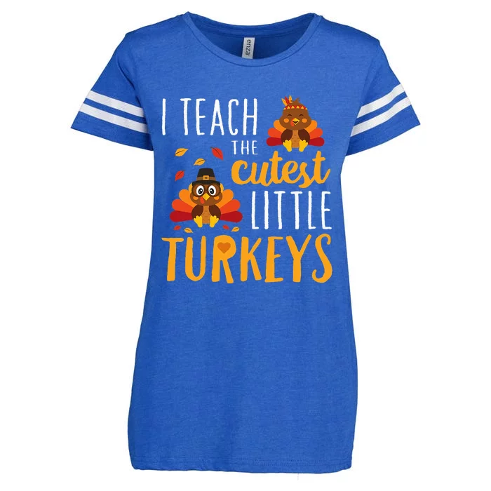 I Teach The Cutest Little Turkeys School Thankful Enza Ladies Jersey Football T-Shirt