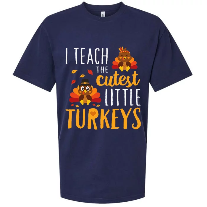 I Teach The Cutest Little Turkeys School Thankful Sueded Cloud Jersey T-Shirt