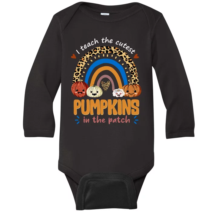 I Teach The Cutest Pumpkins In The Patch Leopard Baby Long Sleeve Bodysuit