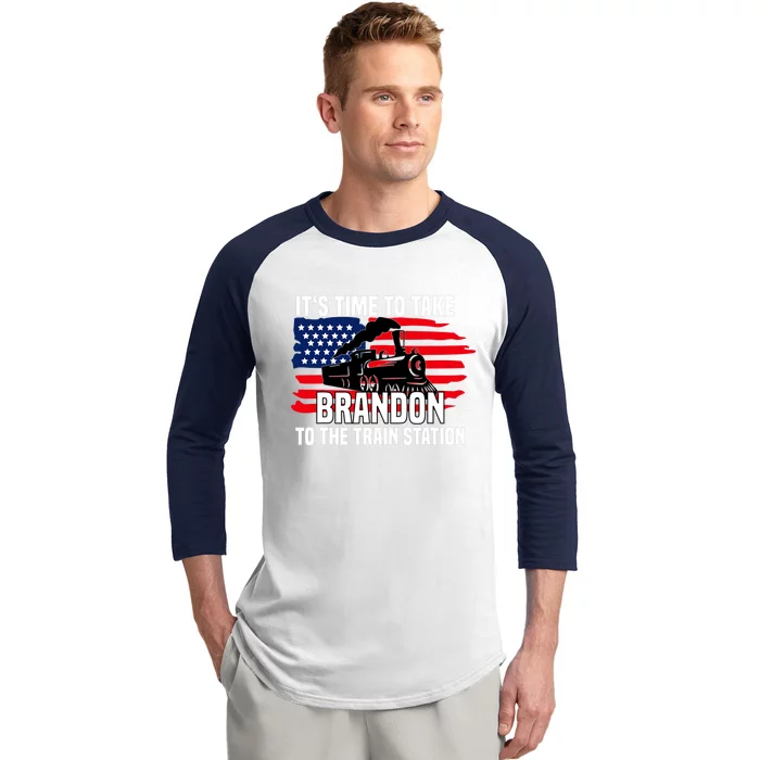 Its Time To Take Brandon To The Train Station, Anti Biden Design Baseball Sleeve Shirt