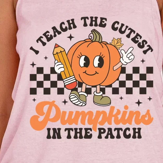 I Teach The Cutest Pumpkins In The Patch Teacher Halloween Gift Women's Knotted Racerback Tank