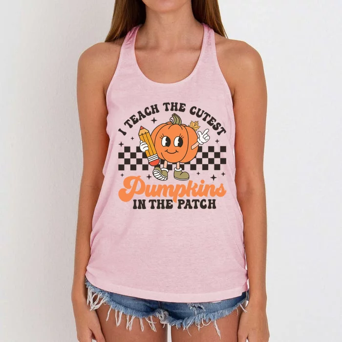 I Teach The Cutest Pumpkins In The Patch Teacher Halloween Gift Women's Knotted Racerback Tank