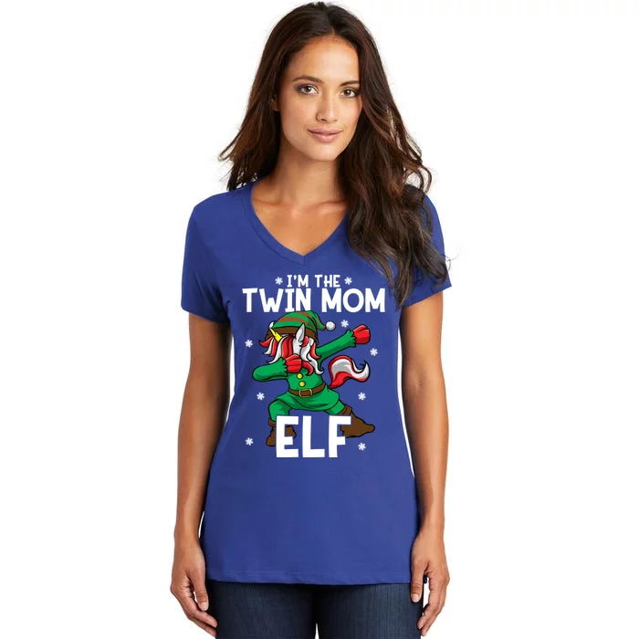 IM The Twin Mom Elf Unicorn Mother Of Twins Christmas Gift Women's V-Neck T-Shirt