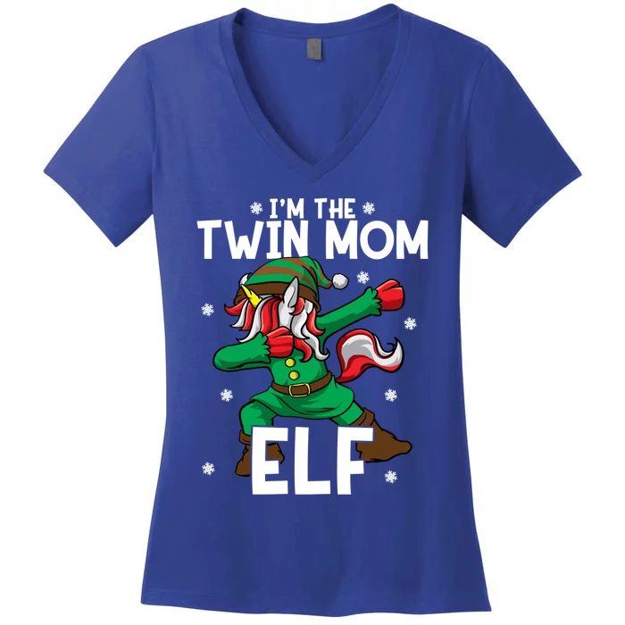 IM The Twin Mom Elf Unicorn Mother Of Twins Christmas Gift Women's V-Neck T-Shirt