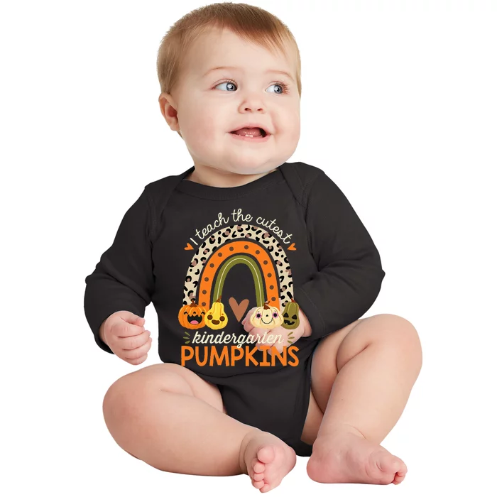 I Teach The Cutest Kindergarten Pumpkin Halloween Teacher Baby Long Sleeve Bodysuit