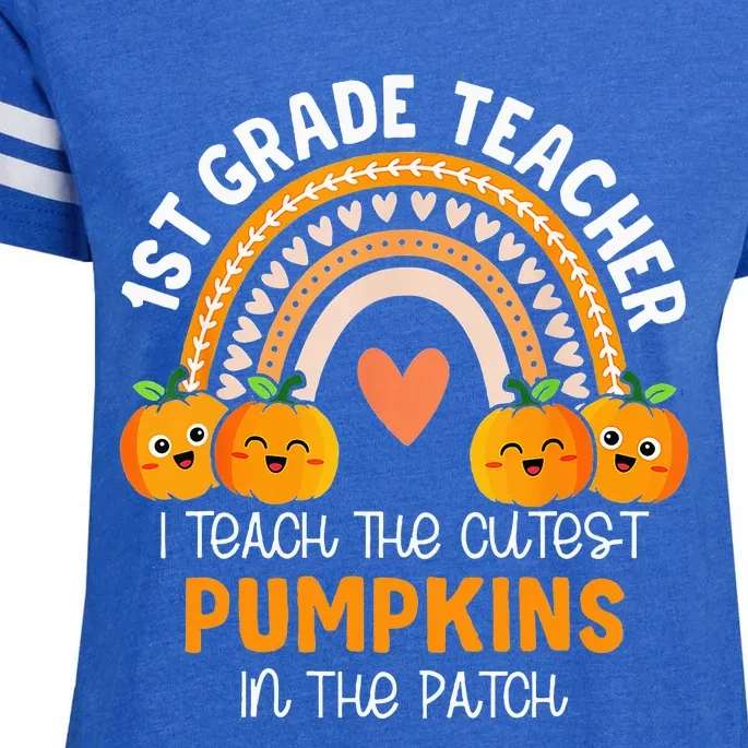 I Teach The Cutest Pumpkins In The Patch 1st Grade Teacher Enza Ladies Jersey Football T-Shirt